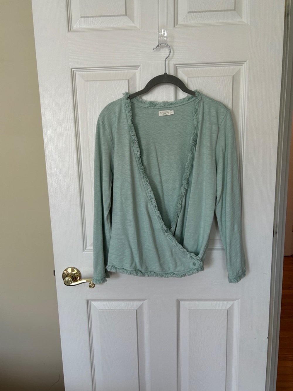 Spartina 449 Clara Convertible Seafoam Green Fringe Trim Wrap Cardigan